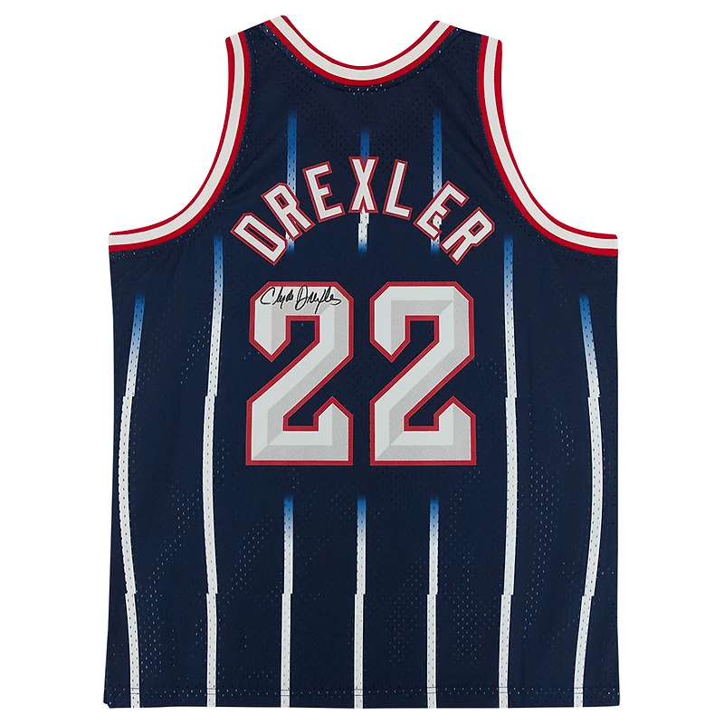 Clyde Drexler Houston Rockets Autographed Navy 1996-97 Mitchell & Ness Replica Jersey