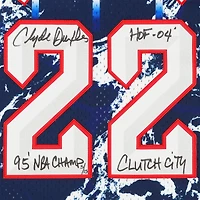 Maillot Swingman autographié par Clyde Drexler Houston Rockets, bleu marine, avec inscriptions multiples, édition limitée de 15 exemplaires, Mitchell & Ness 1996-1997