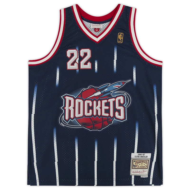 Clyde Drexler Houston Rockets Autographed Navy Mitchell & Ness 1995-96 Replica Jersey with "Clutch City" Inscription