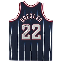 Maillot réplique autographié par Clyde Drexler des Houston Rockets de la marine Mitchell & Ness 1995-96 avec inscription « Clutch City »