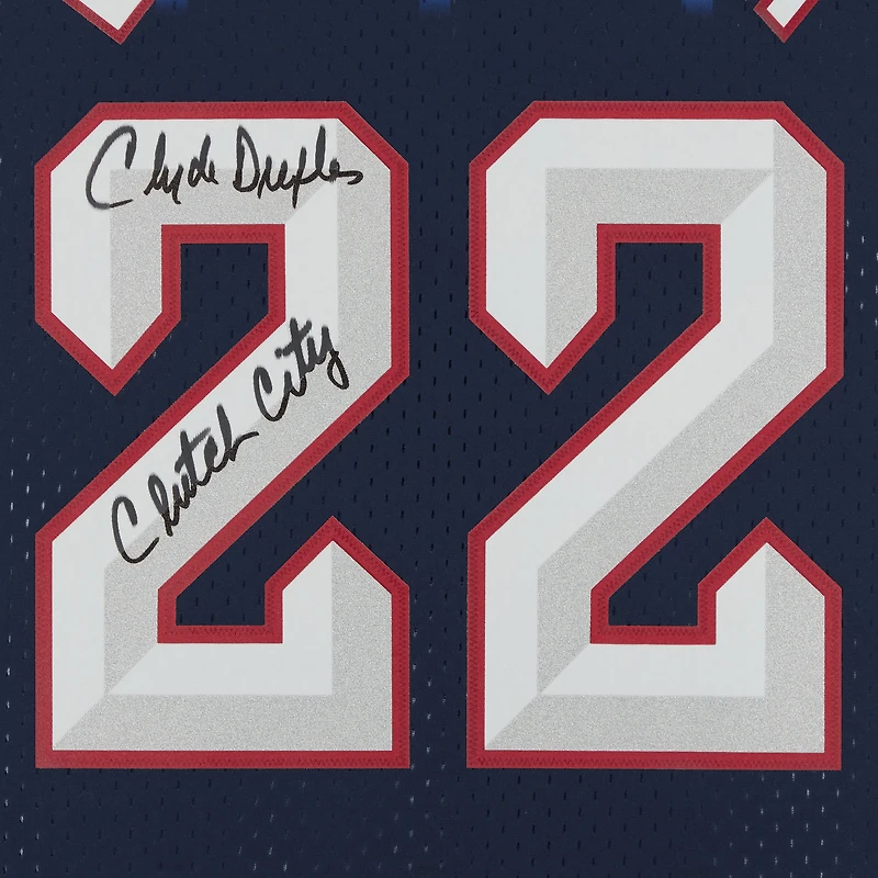 Clyde Drexler Houston Rockets Autographed Navy Mitchell & Ness 1995-96 Replica Jersey with "Clutch City" Inscription