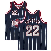 Maillot réplique autographié par Clyde Drexler des Houston Rockets de la marine Mitchell & Ness 1995-96 avec inscription « HOF 04 »