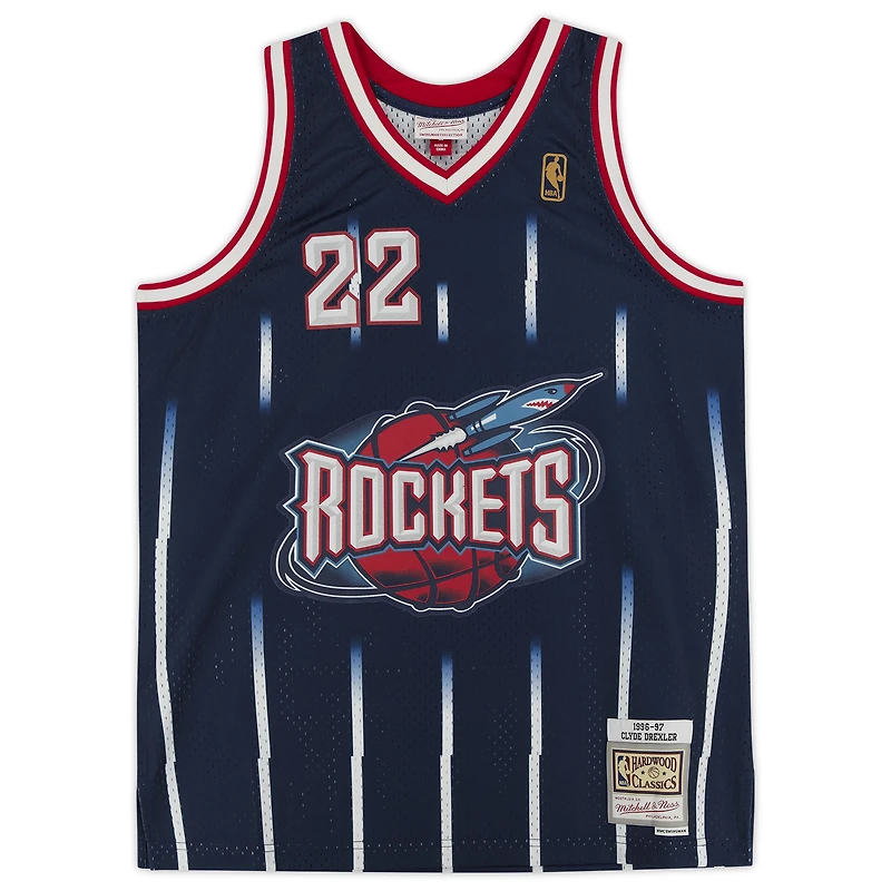 Clyde Drexler Houston Rockets Autographed Navy Mitchell & Ness 1995-96 Replica Jersey with "HOF 04" Inscription