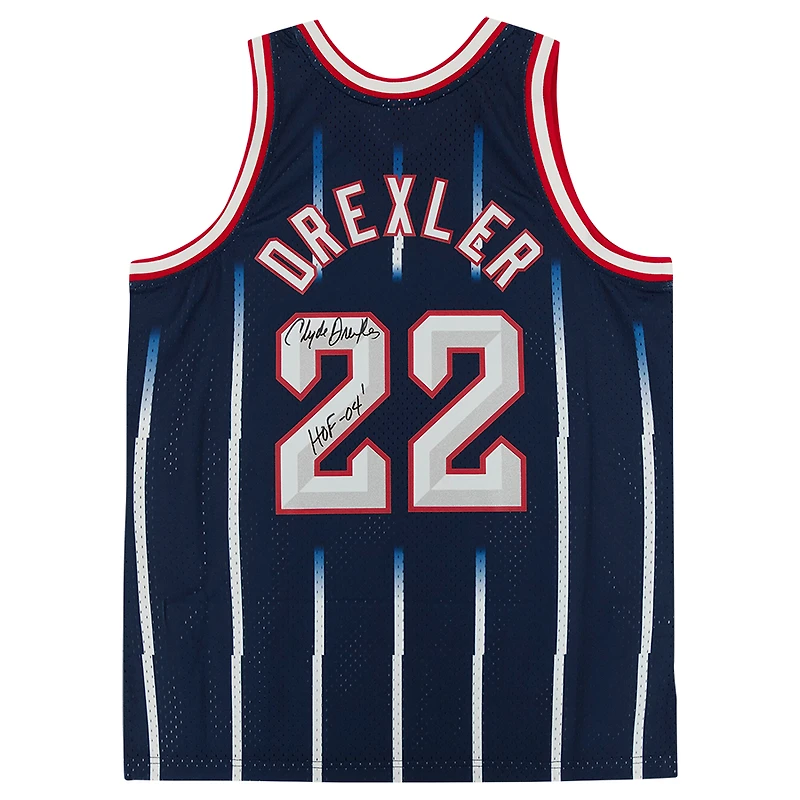 Clyde Drexler Houston Rockets Autographed Navy Mitchell & Ness 1995-96 Replica Jersey with "HOF 04" Inscription