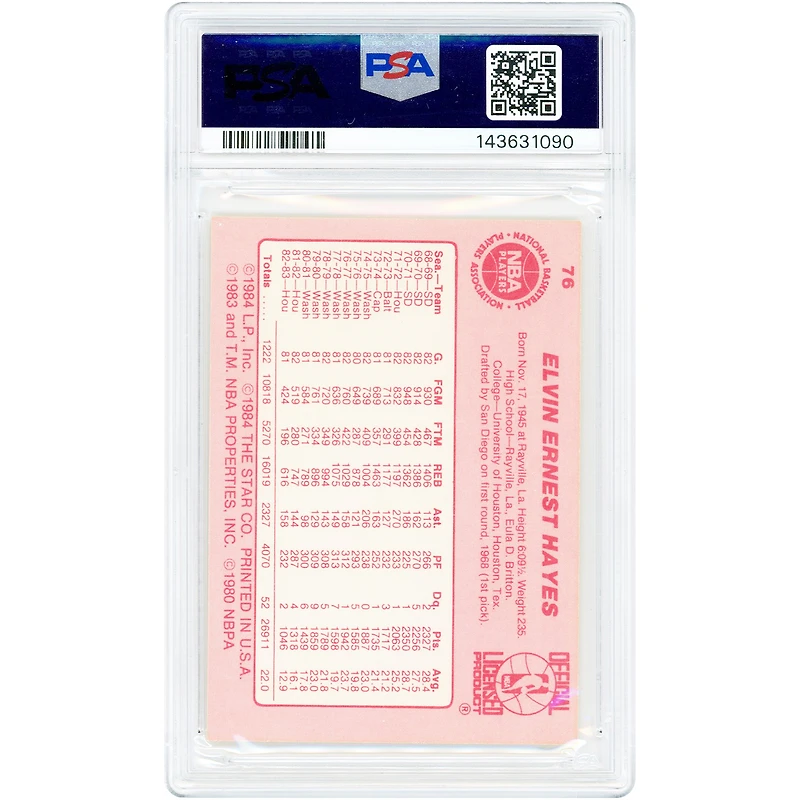 Elvin Hayes Houston Rockets 1983-84 Star Co. #76 PSA Authenticated 9 Card