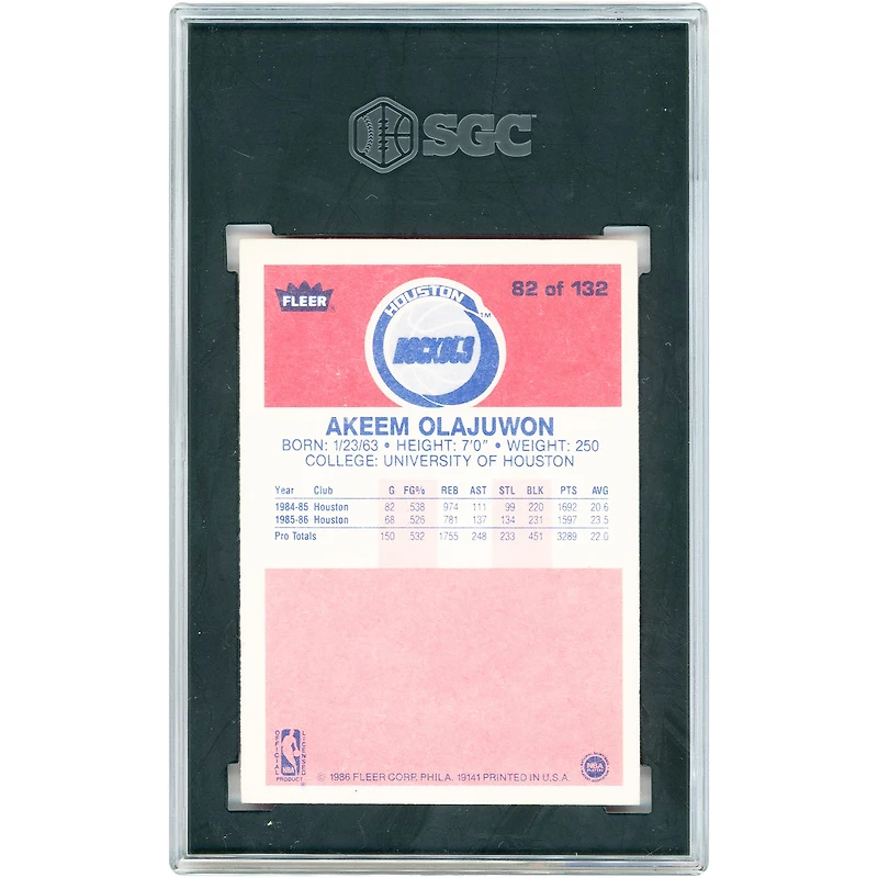 Hakeem Olajuwon Houston Rockets 1986-87 Fleer #82 SGC Authenticated 6.5 Rookie Card