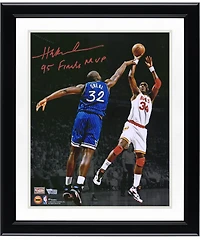 Hakeem Olajuwon Houston Rockets Autographed 11" x 14" Spotlight Shot Over Shaquille O'Neal Photograph with "95 Finals MVP" Inscription