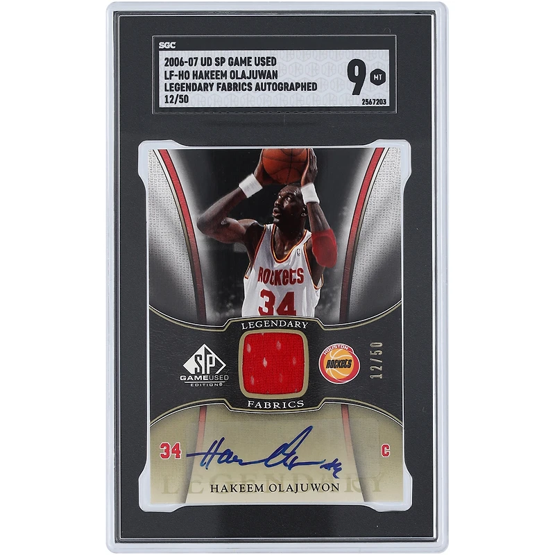 Hakeem Olajuwon Houston Rockets Autographed 2006-07 Upper Deck SP Game Used Legendary Fabrics Jersey Relic #LF-HO #12/50 SGC Authenticated 9 Card