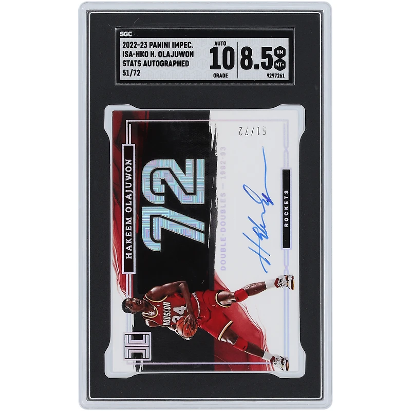Carte Panini Impeccable Stat autographiée 2022-23 de Hakeem Olajuwon Houston Rockets #ISA-HKO #51/72 SGC authentifiée 8,5/10