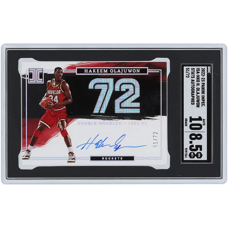 Carte Panini Impeccable Stat autographiée 2022-23 de Hakeem Olajuwon Houston Rockets #ISA-HKO #51/72 SGC authentifiée 8,5/10