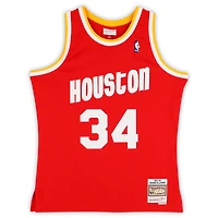 Maillot Swingman autographié Mitchell & Ness rouge 1993-94 des Houston Rockets par Hakeem Olajuwon