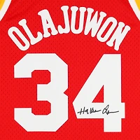 Maillot Swingman autographié Mitchell & Ness rouge 1993-94 des Houston Rockets par Hakeem Olajuwon
