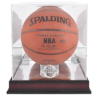Houston Rockets Mahogany (2019-Present) Team Logo Basketball Display Case with Mirrored Back