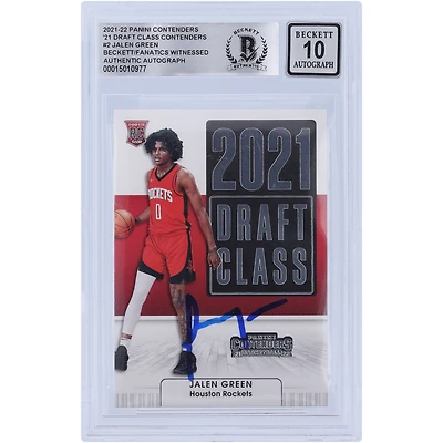 Carte de recrue 10 authentifiée Beckett Fanatics 2021-22 de classe 2 des Panini Contenders 2021 dédicacée par Jalen Green des Houston Rockets