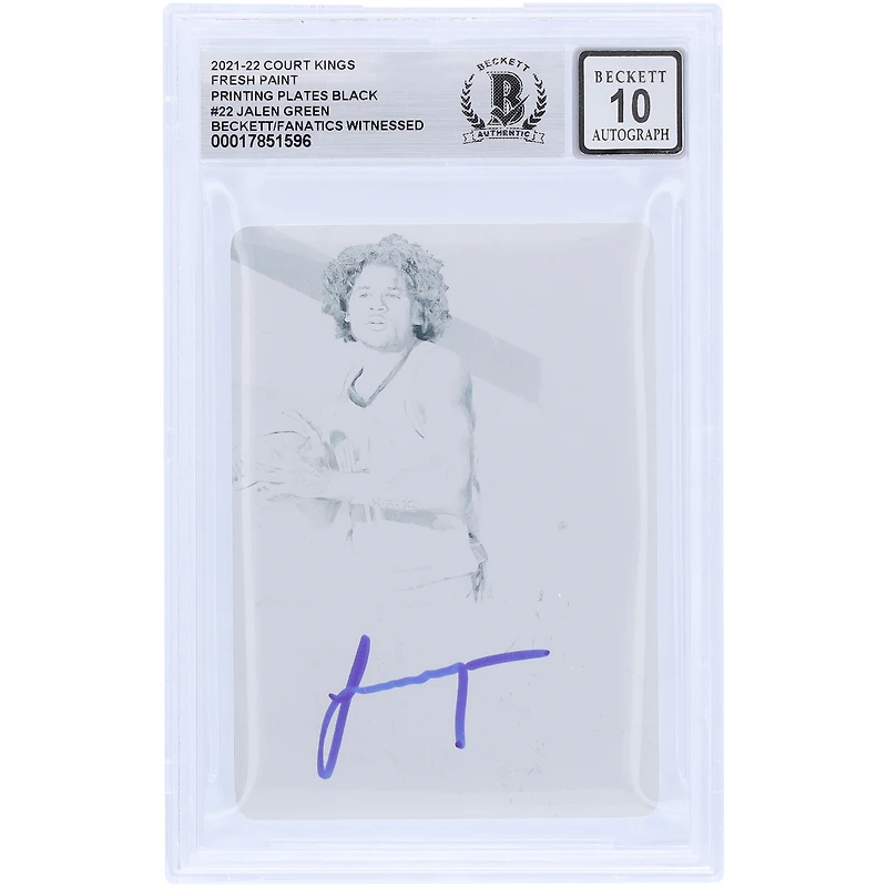 Jalen Green Houston Rockets Autographed 2021-22 Panini Court Kings Fresh Paint Black Printing Plate #22 #1/1 Beckett Fanatics Witnessed Authenticated 10 Rookie Card