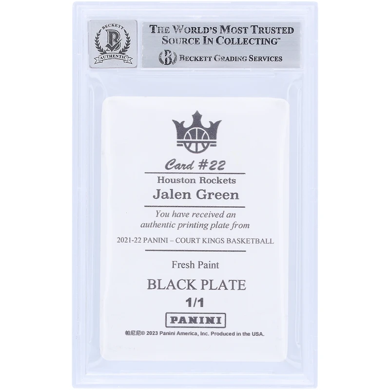 Jalen Green Houston Rockets Autographed 2021-22 Panini Court Kings Fresh Paint Black Printing Plate #22 #1/1 Beckett Fanatics Witnessed Authenticated 10 Rookie Card