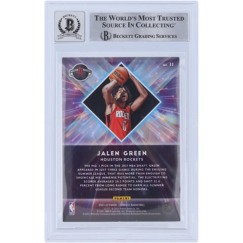 Jalen Green Houston Rockets Autographié 2021-22 Panini Donruss Great X-Pectations # 11 Beckett Fanatics Witnessed Authenticated 10 Rookie Card