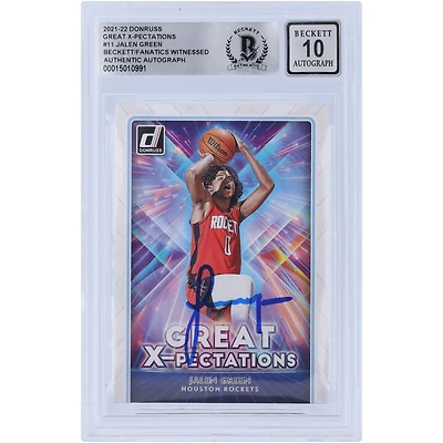 Jalen Green Houston Rockets Autographed 2021-22 Panini Donruss Great X-Pectations #11 Beckett Fanatics Witnessed Authenticated 10 Rookie Card