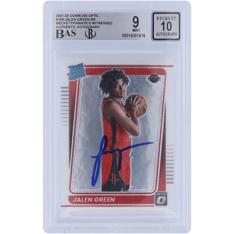 Jalen Green Houston Rockets Autographed 2021-22 Panini Donruss Optic Rated Rookie #159 Beckett Fanatics Witnessed Authenticated 9/10 Rookie Card 