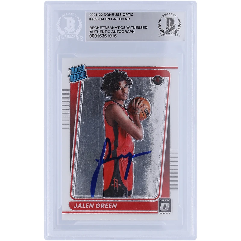 Jalen Green Houston Rockets Autographed 2021-22 Panini Donruss Optic Rated Rookie #159 Beckett Fanatics Witnessed Authenticated Rookie Card