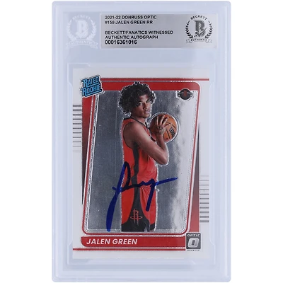 Jalen Green Houston Rockets Autographed 2021-22 Panini Donruss Optic Rated Rookie #159 Beckett Fanatics Witnessed Authenticated Rookie Card