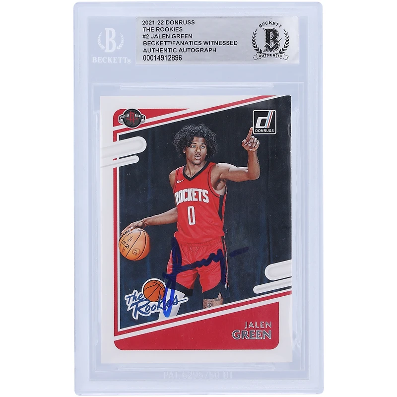 Jalen Green Houston Rockets Autographed 2021-22 Panini Donruss The Rookies #2 Beckett Fanatics Witnessed Authenticated Rookie Card
