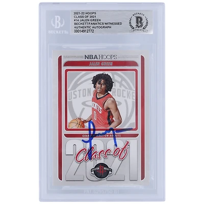 Carte de recrue authentifiée signée par Jalen Green Houston Rockets 2021-22 Panini Hoops Class of 2021 #14 Beckett Fanatics