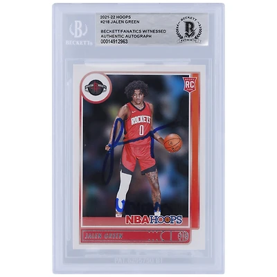 Carte de recrue authentifiée 2021-22 Panini Hoops #218 signée Jalen Green Houston Rockets par les fanatiques de Beckett avec l'inscription « Unicorn »