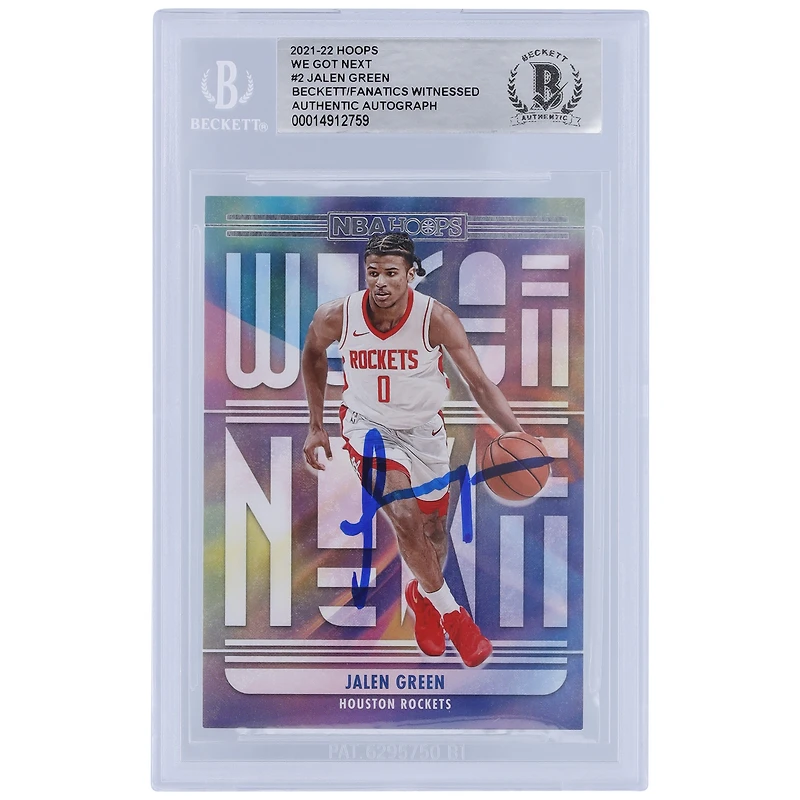 Carte de recrue authentifiée Jalen Green (Houston Rockets) 2021-22 Panini Hoops We Got Next #2 Beckett Fanatics Witnessed, autographiée