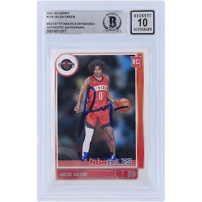 Jalen Green Houston Rockets Autographed 2021-22 Panini NBA Hoops #218 Beckett Fanatics Witnessed Authenticated 10 Rookie Card with "Unicorn" Inscription