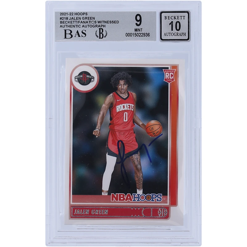 Jalen Green Houston Rockets Autographed 2021-22 Panini NBA Hoops #218 Beckett Fanatics Witnessed Authenticated /10 Rookie Card