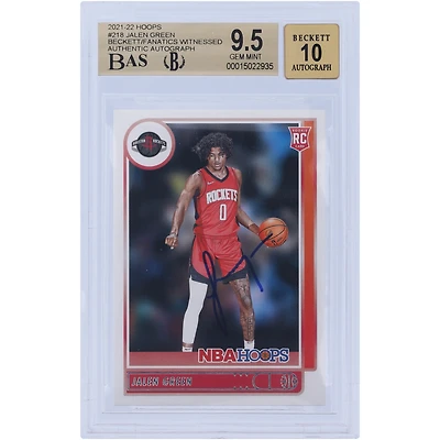 Jalen Green Houston Rockets Autographed 2021-22 Panini NBA Hoops #218 Beckett Fanatics Witnessed Authenticated 9.5/10 Rookie Card - 9/9.5/9.5/9.5 Subgrades