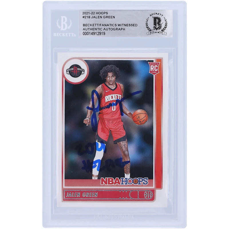 Jalen Green Houston Rockets Autographed 2021-22 Panini NBA Hoops #218 Beckett Fanatics Witnessed Authenticated Rookie Card with "2021 #2 Pick" Inscription