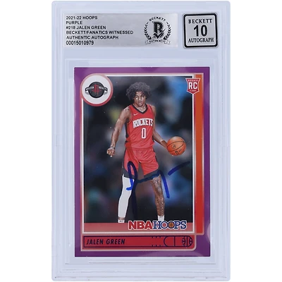 Jalen Green Houston Rockets Autographed 2021-22 Panini NBA Hoops Purple Variation #218 Beckett Fanatics Witnessed Authenticated 10 Rookie Card