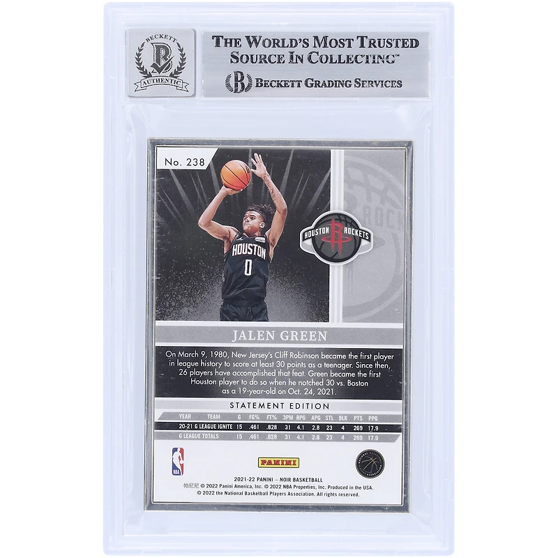 Jalen Green Houston Rockets Autographed 2021-22 Panini Noir #238 #/25 Beckett Fanatics Witnessed Authenticated 10 Rookie Card