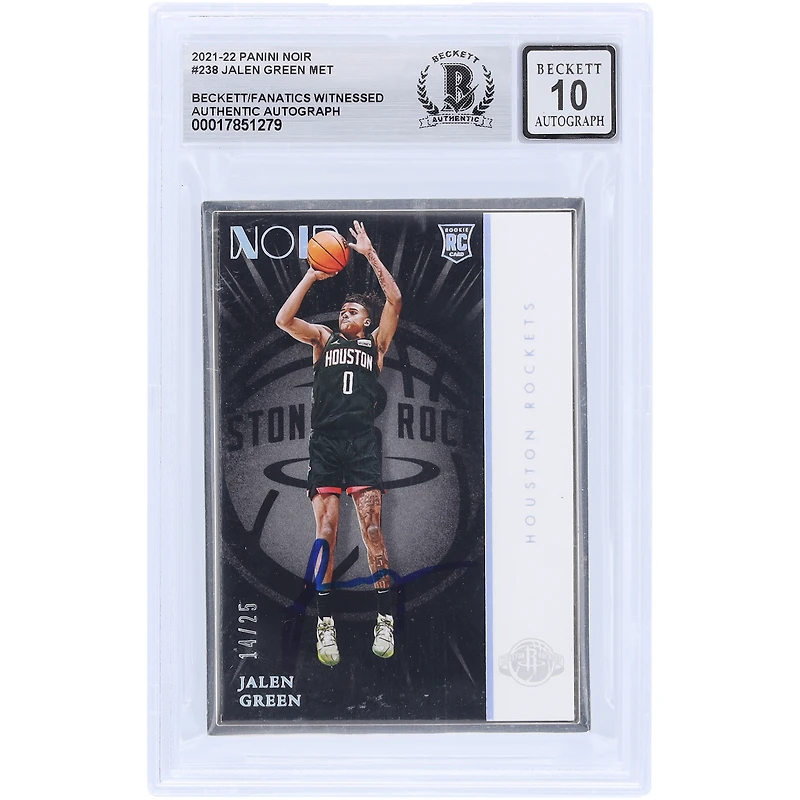 Jalen Green Houston Rockets Autographed 2021-22 Panini Noir #238 #/25 Beckett Fanatics Witnessed Authenticated 10 Rookie Card