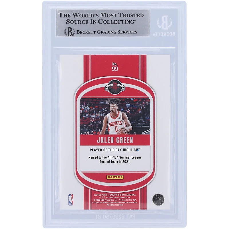 Jalen Green Houston Rockets Autographié 2021-22 Panini Player of the Day #99 Beckett Fanatics Witnessed Rookie Card Authentifié