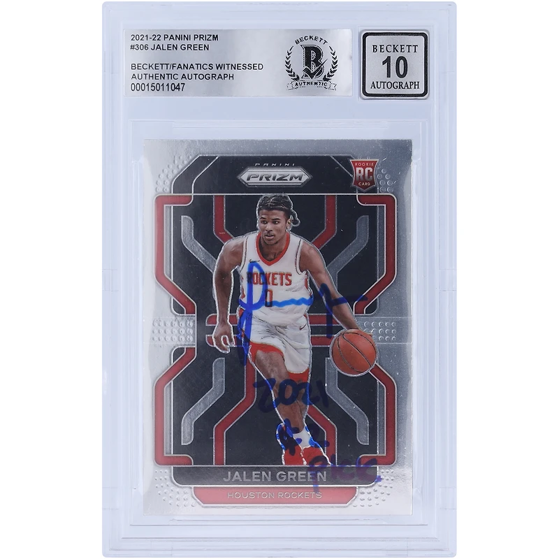Jalen Green Houston Rockets Carte de recrue Panini Prizm #306 2021-22 autographiée Beckett Fanatics Witnessed Authenticated 10 Rookie avec l'inscription "2021 #2 Pick"