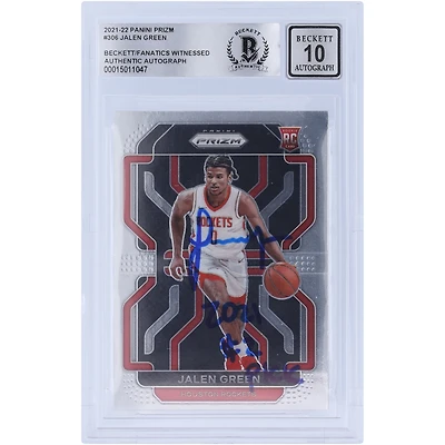 Jalen Green Houston Rockets Carte de recrue Panini Prizm #306 2021-22 autographiée Beckett Fanatics Witnessed Authenticated 10 Rookie avec l'inscription "2021 #2 Pick"