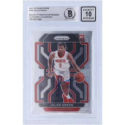 Jalen Green Houston Rockets Autographed 2021-22 Panini Prizm #306 Beckett Fanatics Witnessed Authenticated 10 Rookie Card