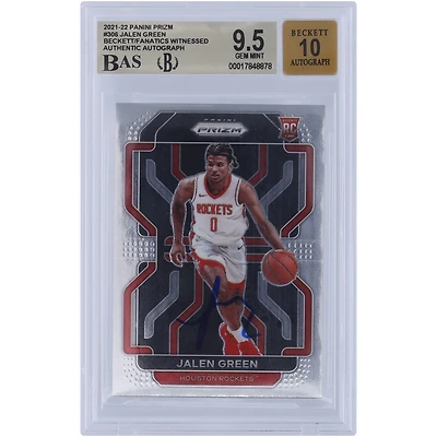Carte de recrue Panini Prizm n° 306 2021-22 autographiée par Jalen Green des Houston Rockets, Beckett Fanatics Witnessed Authenticated 9.5/10