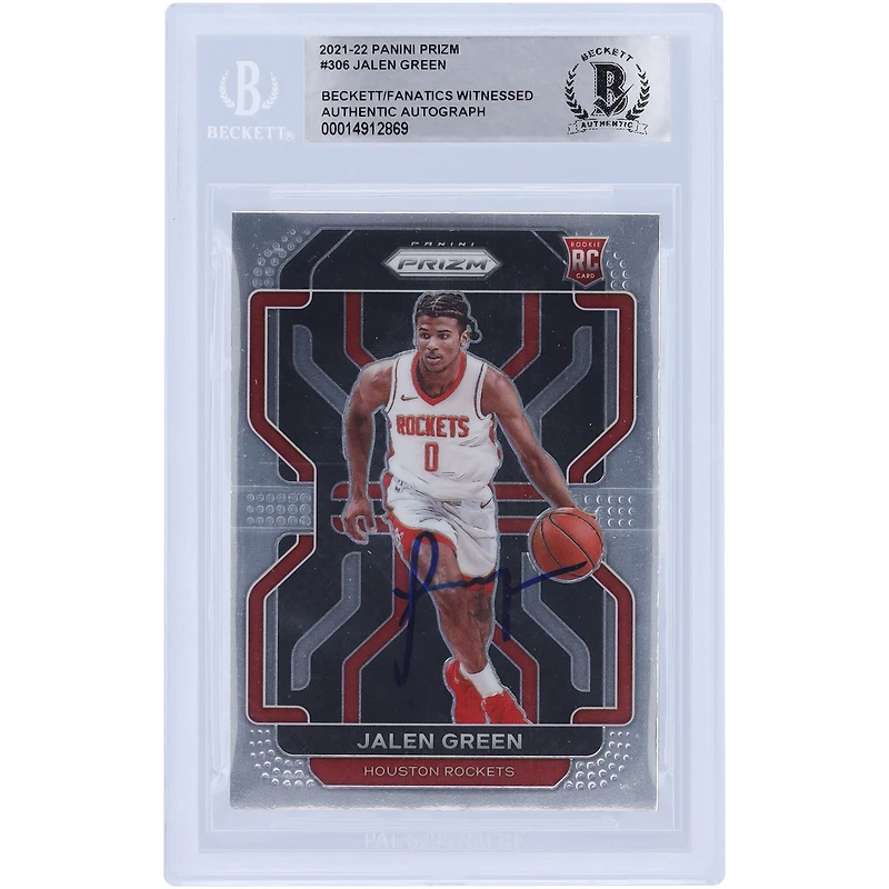 Carte de recrue authentifiée signée Jalen Green Houston Rockets 2021-22 Panini Prizm #306 Beckett Fanatics