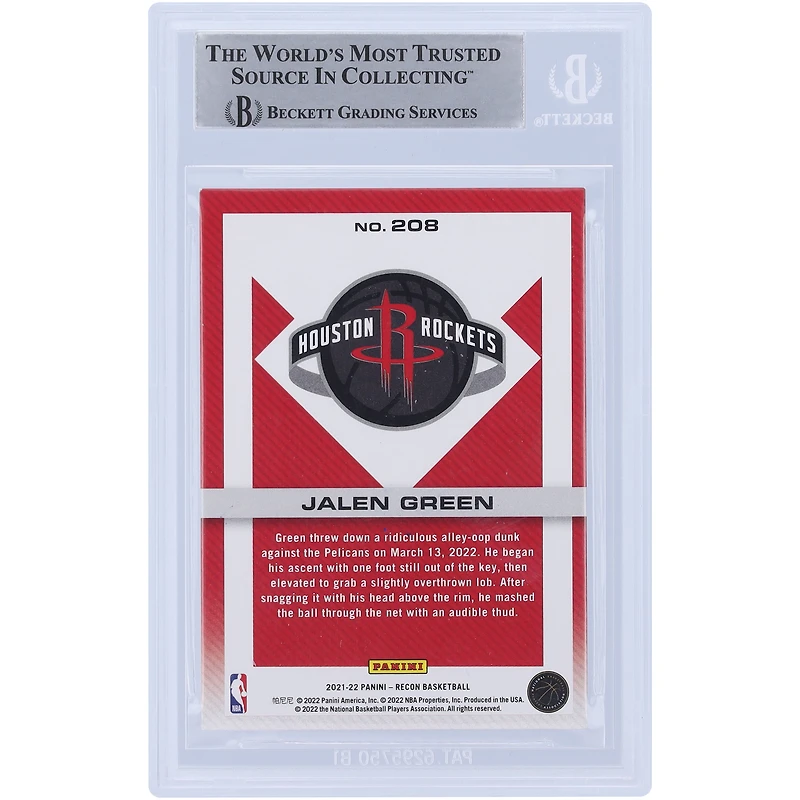 Jalen Green Houston Rockets Autographed 2021-22 Panini Recon #208 Beckett Fanatics Witnessed Authenticated Rookie Card