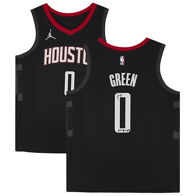 Maillot Swingman Jordan Black Statement Edition 2021 autographié par Jalen Green des Houston Rockets avec inscription « 2021 #2 Draft Pick »
