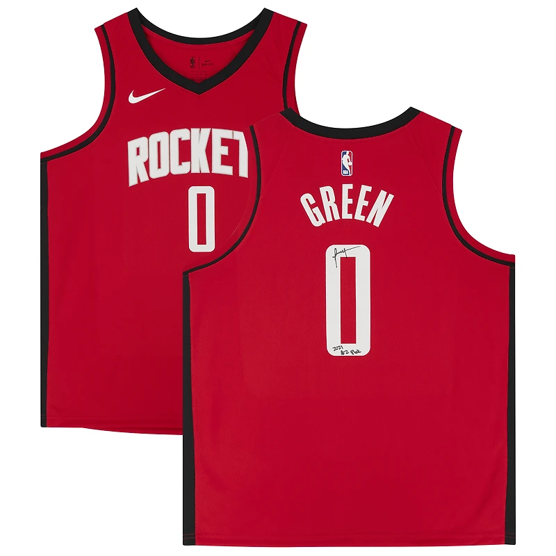Maillot Swingman Nike Red Icon Edition 2021 autographié par Jalen Green des Houston Rockets avec inscription « 2021 #2 Pick »