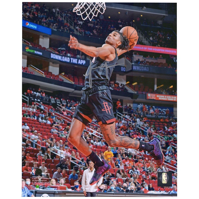Photographie autographiée de 8" x 10" de Jalen Green Houston Rockets, maillot noir Dunk