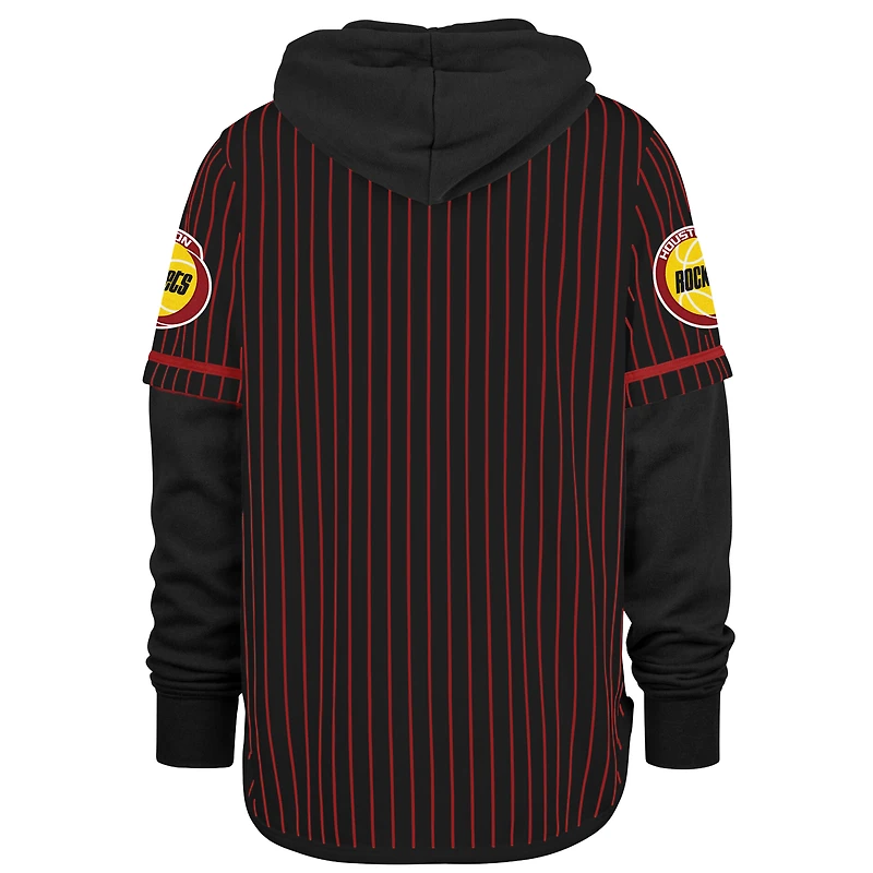 Men's '47 Black Houston Rockets Throwback Pinstripe Double Header Hoodie