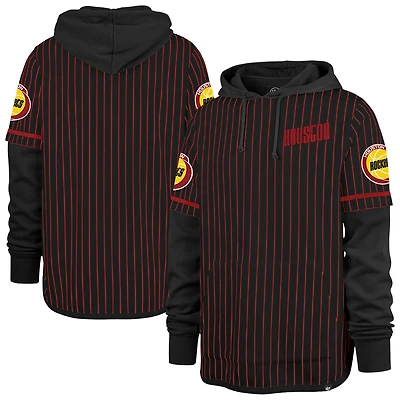 Men's '47  Black Houston Rockets Throwback Pinstripe Double Header Hoodie