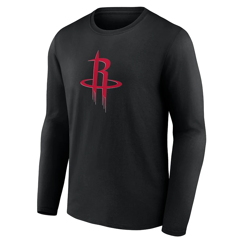 T-shirt à manches longues noir pour homme avec logo principal des Houston Rockets