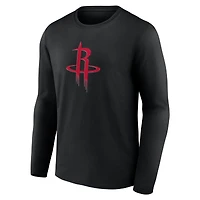 T-shirt à manches longues noir pour homme avec logo principal des Houston Rockets